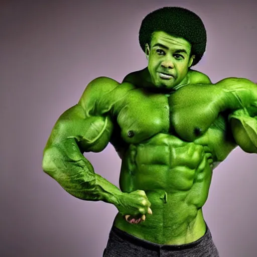 Prompt: a posing bodybuilder made entirely from broccoli