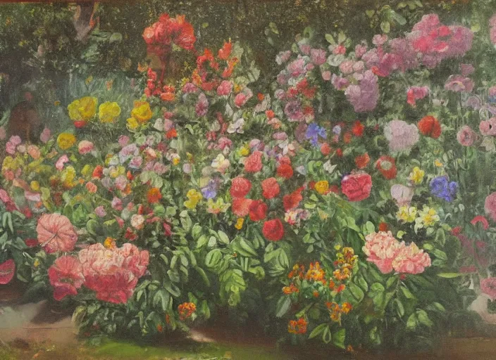 Image similar to a painting of flowers in a garden by juvenal sanso, detailed