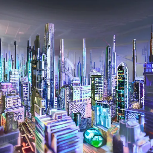 Prompt: Diorama of a futuristic city, inside a resin cube, photorealistic, detailed, 4k