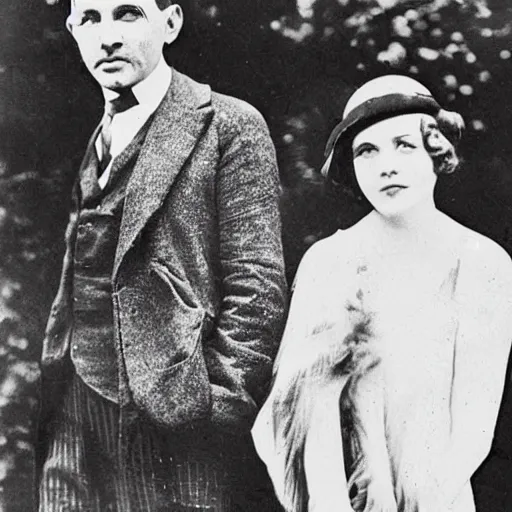 Prompt: 1 9 2 0 s newspaper photo of : they were careless people, tom and daisy - they smashed up things and creatures and then retreated back into their money or their vast carelessness or whatever it was that kept them together, and let other people clean up the mess they had made.