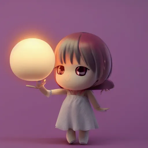 Image similar to cute fumo plush of a girl who holds the light of the world in her hand, crystal ball, caustics, vray