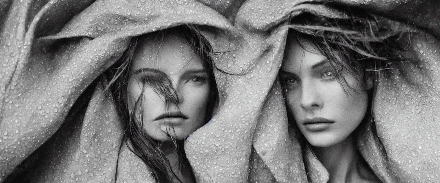 Image similar to fashion model close up in the rain at night by avedon