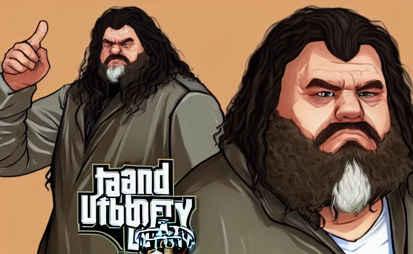 Image similar to Hagrid in the style of GTA V loading screen