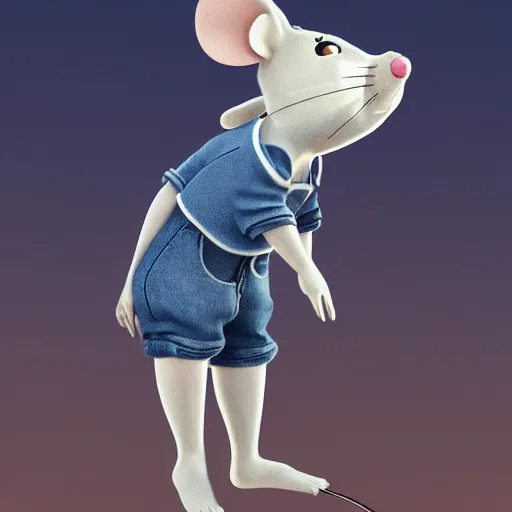 Image similar to in the style of studio ghibli, anthropomorphic mouse, female, wearing denim shorts and tank top, detailed, intricate, aesthetic, artistic, ambient occlusion, volumetric light effect, 8 k resolution