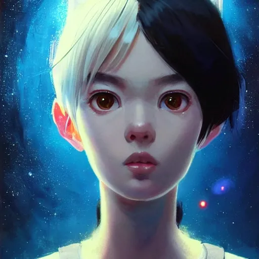 Image similar to A space realistic cat with big and cute eyes, fine-face, realistic shaded perfect face, fine details. realistic shaded lighting poster by Ilya Kuvshinov katsuhiro otomo ghost-in-the-shell, magali villeneuve, artgerm, Jeremy Lipkin and Michael Garmash, Rob Rey and Kentarõ Miura style, trending on art station