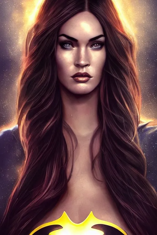 Image similar to Majestic and regal portrait of Megan Fox female Batgirl, DC universe, Perfect face, beautiful, intricate, epic, elegant, menacing, fantasy, highly detailed, digital painting, hard focus, beautiful volumetric lighting, epic light, ultra detailed, by Leesha Hannigan, Ross Tran, Thierry Doizon, Kai Carpenter, Ignacio Fernández Ríos