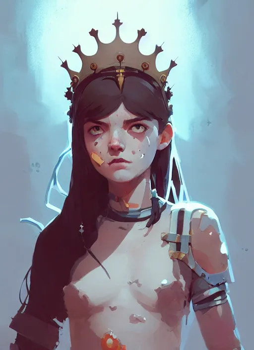 Image similar to portrait of cute maiden girl with crown of thorns, warhammer, cyberpunk, by atey ghailan, by greg rutkowski, by greg tocchini, by james gilleard, by joe fenton, by kaethe butcher, dynamic lighting, gradient light blue, brown, blonde cream and white color in scheme, grunge aesthetic