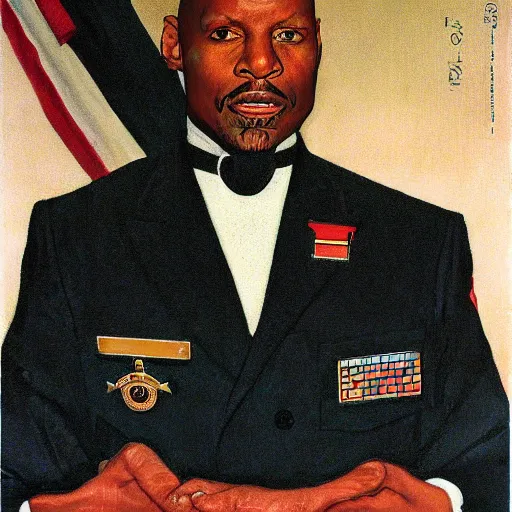 Image similar to commander sisko in the style of norman rockwell