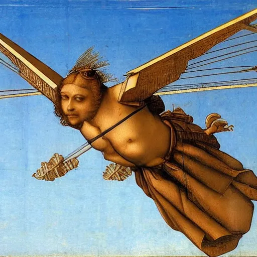 Prompt: highly detailed, sharp focus, 4k, highly detailed, sharp focus, a flying machine by Leonardo Da Vinci,