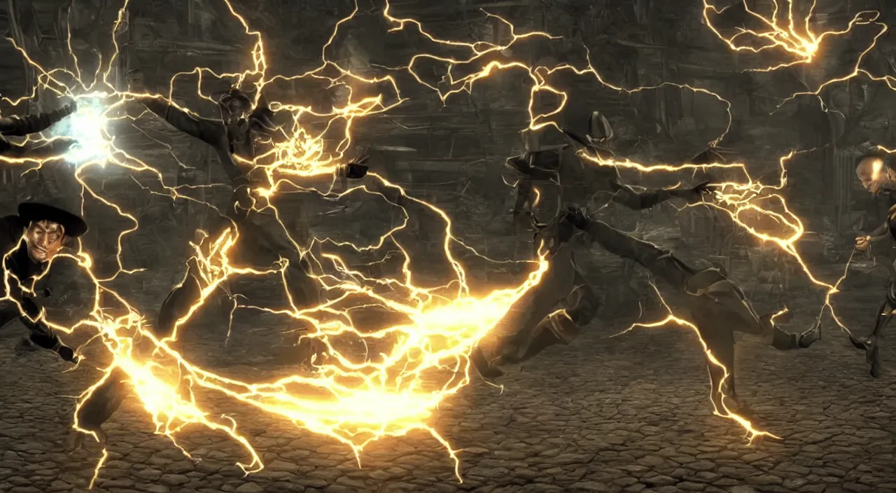 Image similar to nikola tesla vs thomas edison in a screenshot from the mortal kombat videogame