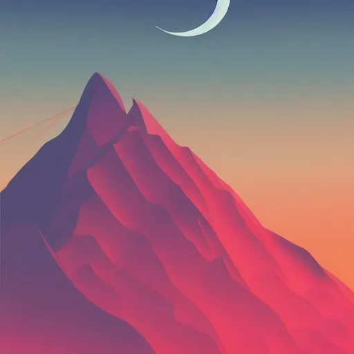 Prompt: aesthetic synthwave mountain between the clouds, moon, sharp focus, sharp, behance