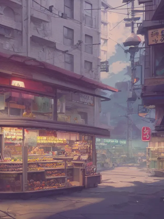 Image similar to A highly detailed matte painting of supermarket by Studio Ghibli, Makoto Shinkai, by Artgerm, by WLOP, by Greg Rutkowski, volumetric lighting, octane render, 4K resolution, trending on artstation, masterpiece