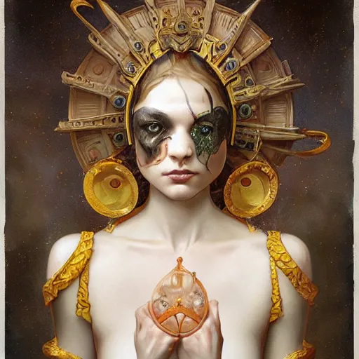 Image similar to soft painting portrait of a curiosities carnival gods, blessing, porcelain beautiful full armor, perfectly detailed, symmetrical accurate intricate sensual features, highly detailed, artstation, sharp focus, tom bagshaw esao andrews