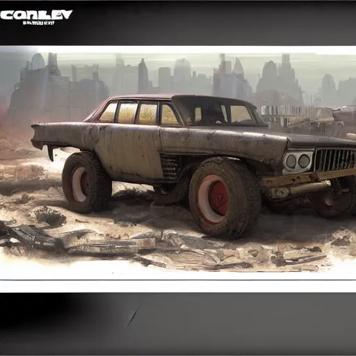 Image similar to fallout concept art car render ultra unreal engine 5