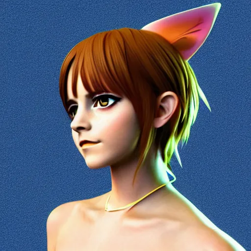 Prompt: 3 d photo of emma watson cosplaying as an anime catgirl, bokeh, shader, anime art style, highly detailed, cel - shaded, colorful, animated, trending