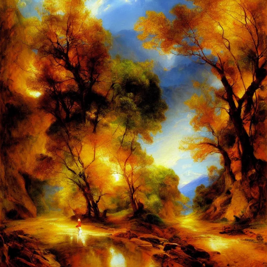 Prompt: artwork titled :'road to mindfulness and clarity ', painted by thomas moran.