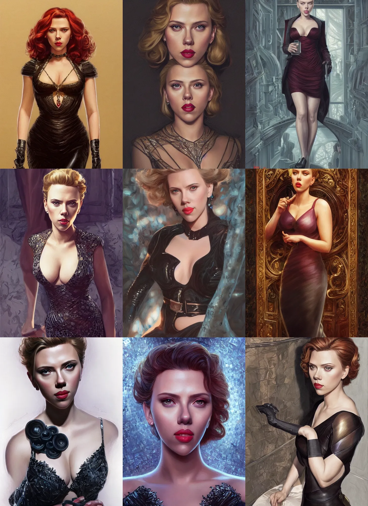 Prompt: Scarlett Johansson as an undercoved spy at a fancy party, intricate, elegant, highly detailed, centered, digital painting, artstation, concept art, smooth, sharp focus, illustration, art by artgerm and donato giancola and Joseph Christian Leyendecker, WLOP