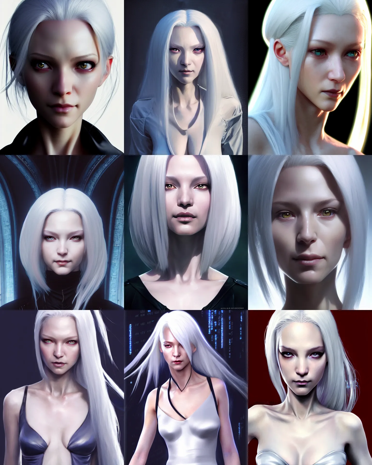 Prompt: character concept art of a gorgeous white haired girl in the movie matrix | | distinct - fine, key visual, realistic shaded perfect face, fine details by stanley artgerm lau, wlop, rossdraws, james jean, andrei riabovitchev, marc simonetti, sakimichan, and jakub rebelka, trending on artstation