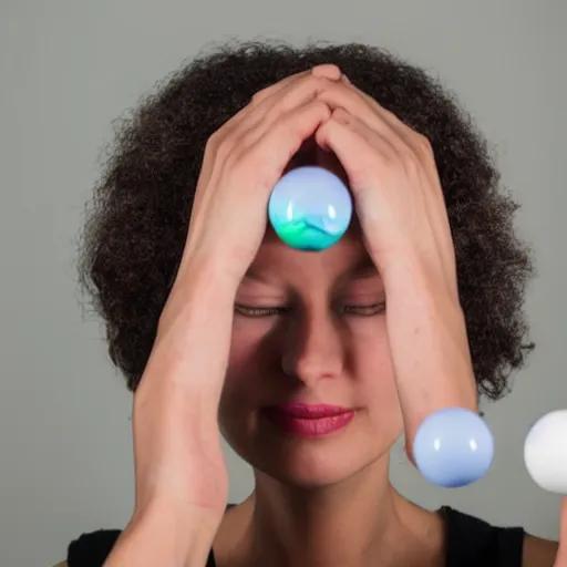 Prompt: portrait photo of woman with vortex marbles instead of eyes