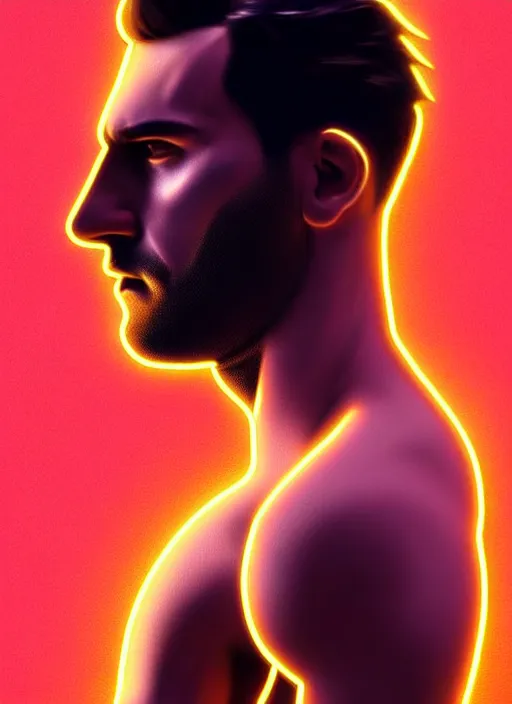 Image similar to a highly detailed long shot photo of masculin male face portrait, futurism, rococo cyber neon lighting, detailed futuristic fibonacci jewelry, profile posing, hyper photorealistic, crispy quality, digital photography, trending in pinterest, cinematic, 4 k ultra hd, art by pascal blanche, art by greg rutkowski, art by artgerm,