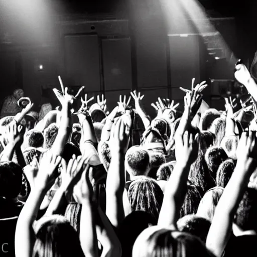Prompt: heavy metal concert, crazy crowd, chiaroscuro lighting, black and white