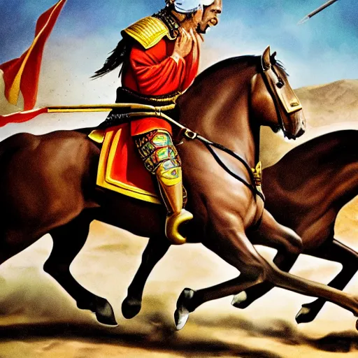 Image similar to genghis khan chasing obama, 4 k, photograph, realistic, detailed