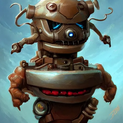 Prompt: anthropomorphic robot [ thing ], hungry, eating, consuming, tiny, small, short, cute and adorable, dnd character art portrait, matte fantasy painting, deviantart artstation, by jason felix by steve argyle by tyler jacobson by peter mohrbacher, cinema