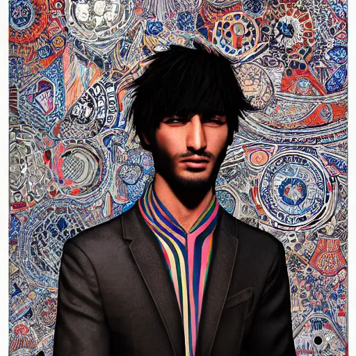 Prompt: portrait of an afghani male model, an ultrafine detailed illustration by james jean, intricate linework, bright colors, final fantasy, behance contest winner, vanitas, angular, altermodern, unreal engine 5 highly rendered, global illumination, radiant light, detailed and intricate environment