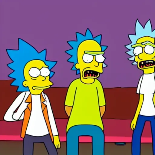 Image similar to Rick & Morty starring in the simpsons couch-gag