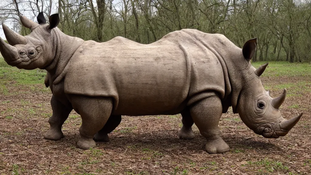 Prompt: a Wood Statue of a rhino