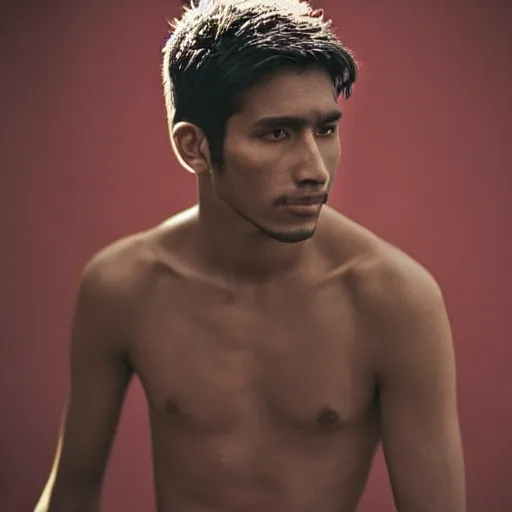 Image similar to color portrait of a very handsome peruvian male model by emmanuel lubezki