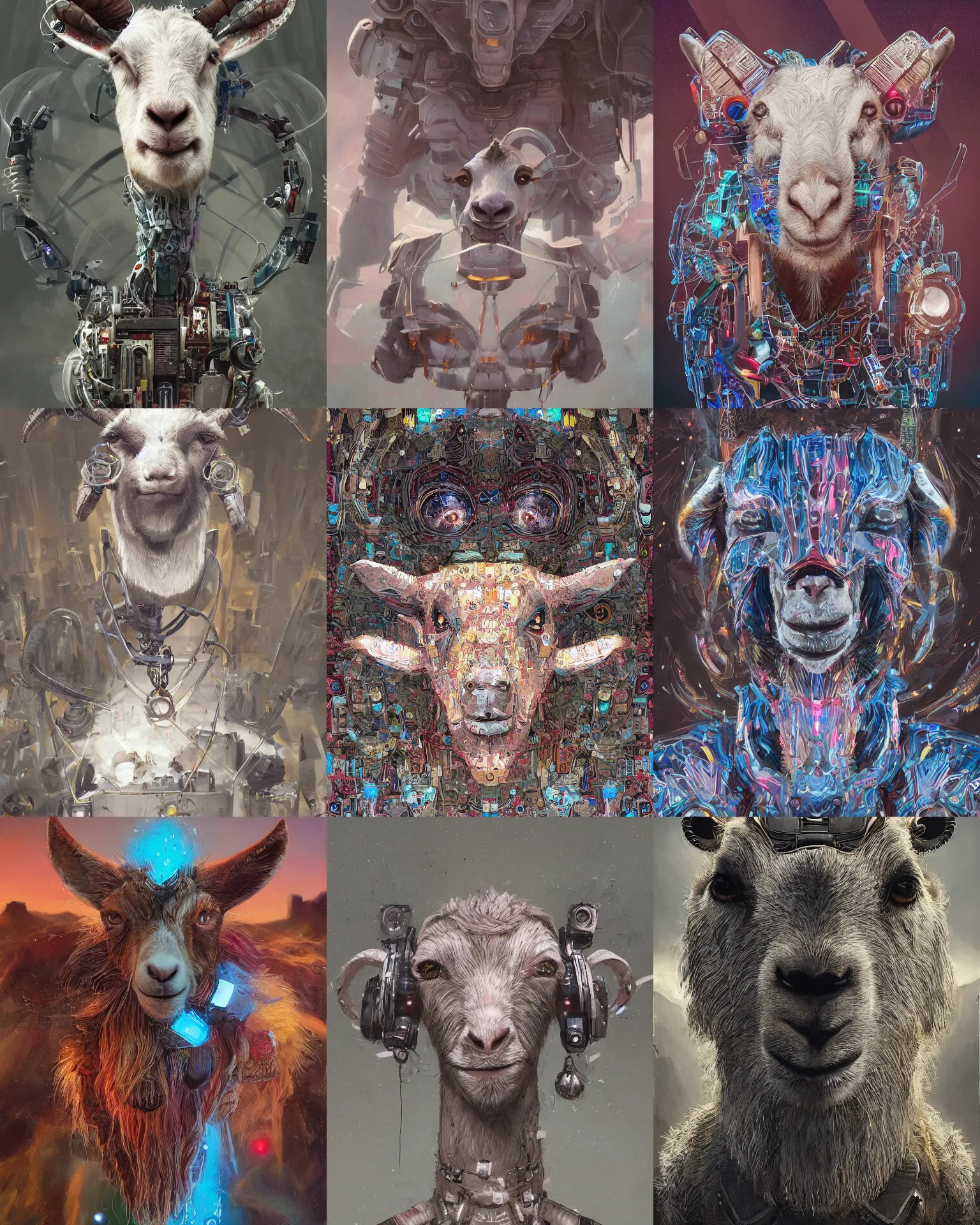 Prompt: portrait of a cute goat as a cyborg. intricate abstract. intricate artwork. by tooth wu, wlop, beeple, dan mumford. octane render, trending on artstation, greg rutkowski very coherent symmetrical artwork. cinematic, hyper realism, high detail, octane render, 8 k, iridescent accents