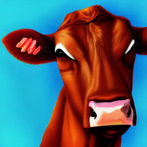 Prompt: half cow half human, digital painting, cow lifeguard