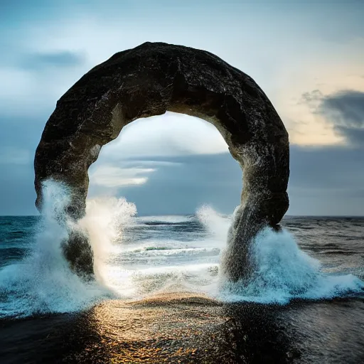 Prompt: a giant portal opening up in the ocean, glowing portal, portal to a different dimension, photograph