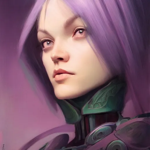 Image similar to priscilla from claymore portrait, medium shot, asymmetrical, profile picture, organic painting, matte painting, purple skin, forehead horn, bold shapes, hard edges, trending on artstation, by huang guangjian and gil elvgren and sachin teng