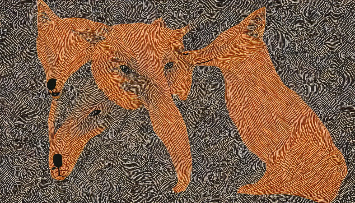 Prompt: thin long continuous lines form fox head by victo ngai