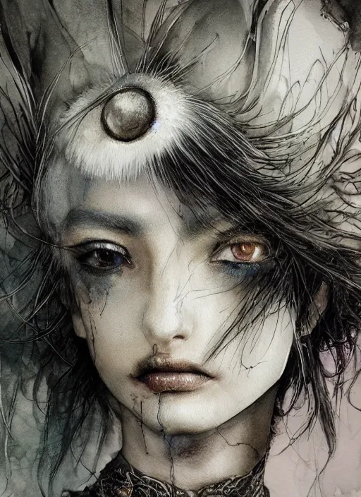 Image similar to portrait, goth emu, watercolor, dramatic lighting, cinematic, establishing shot, extremely high detail, foto realistic, cinematic lighting, pen and ink, intricate line drawings, by Yoshitaka Amano, Ruan Jia, Kentaro Miura, Artgerm, post processed, concept art, artstation, matte painting, style by eddie mendoza, raphael lacoste, alex ross