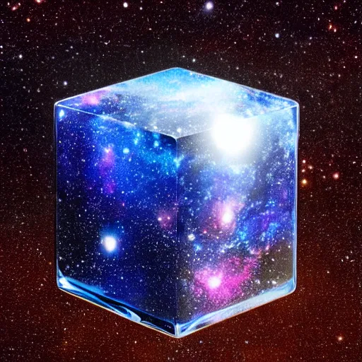 Prompt: a galaxy inside a resin cube, realistic digital art