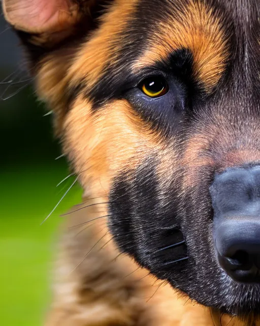 Prompt: closeup portrait photograph of a happy german shepherd