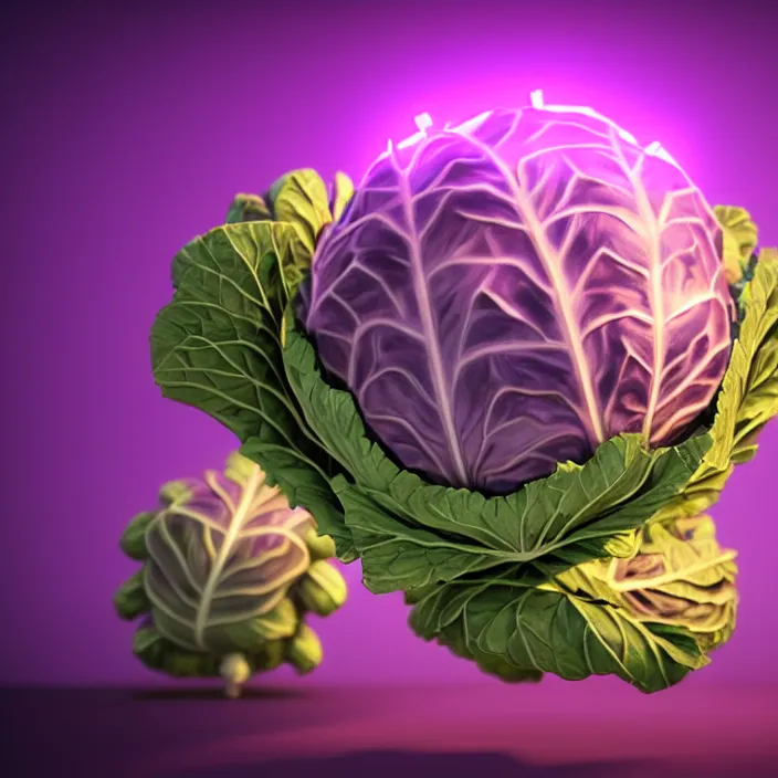 Image similar to high quality 3 d render very cute cabbages money dollar! party! highly detailed, unreal engine cinematic smooth, moody purple glow light, low angle, uhd 8 k, sharp focus