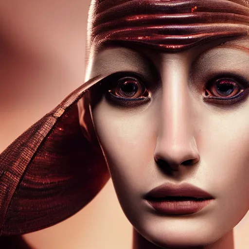 Image similar to portrait of a stunningly beautiful sleek alien tribal female, depth of field, zeiss lens, detailed, symmetrical, centered, fashionc photoshoot, by Annie Leibovitz and Steve McCurry, David Lazar, Jimmy Nelsson, Breathtaking, 8k resolution, extremely detailed, beautiful, establishing shot, artistic, hyperrealistic, beautiful face, octane render