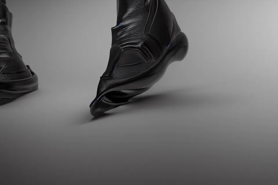 Image similar to ultra realistic balenciaga concept sneakers, dark cinematic, volumetric, realistic, 3 d render, realistic render, cinematic lighting, volumetric lighting, atmospheric, cinematic, unreal engine 5, unreal engine render, octane render, hd, photorealism, hyper realistic, photo, 8 k