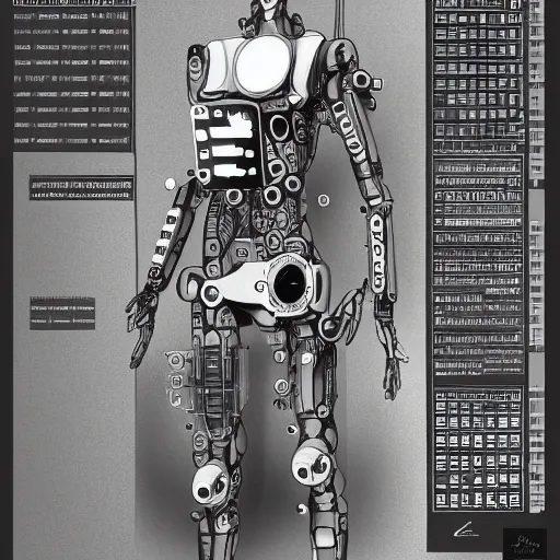 Prompt: parts diagram of a cybernetic warrior with parts labeled, intricate and detailed assembly drawing of a cybernetic soldier 🤖 🦿🦾, photorealistic, symmetrical fine details, jaw dropping details, fantasy concept art, hyper realistic, 8 k, artstation