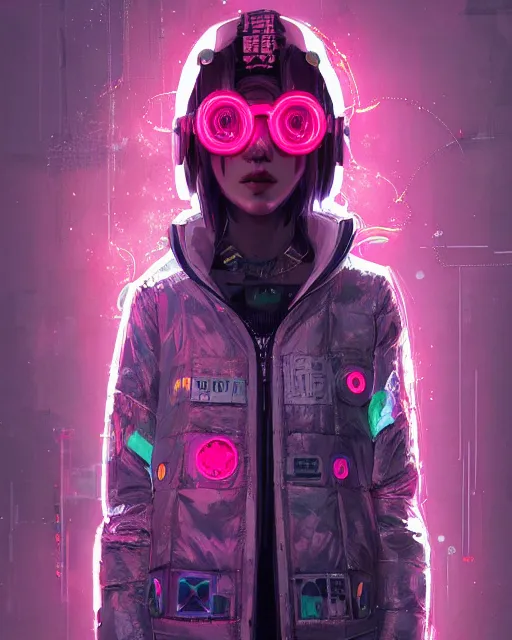 Image similar to detailed portrait Neon Operator Girl, cyberpunk futuristic neon, reflective puffy coat, decorated with traditional Japanese ornaments by Ismail inceoglu dragan bibin hans thoma greg rutkowski Alexandros Pyromallis Nekro Rene Maritte Illustrated, Perfect face, fine details, realistic shaded, fine-face, pretty face