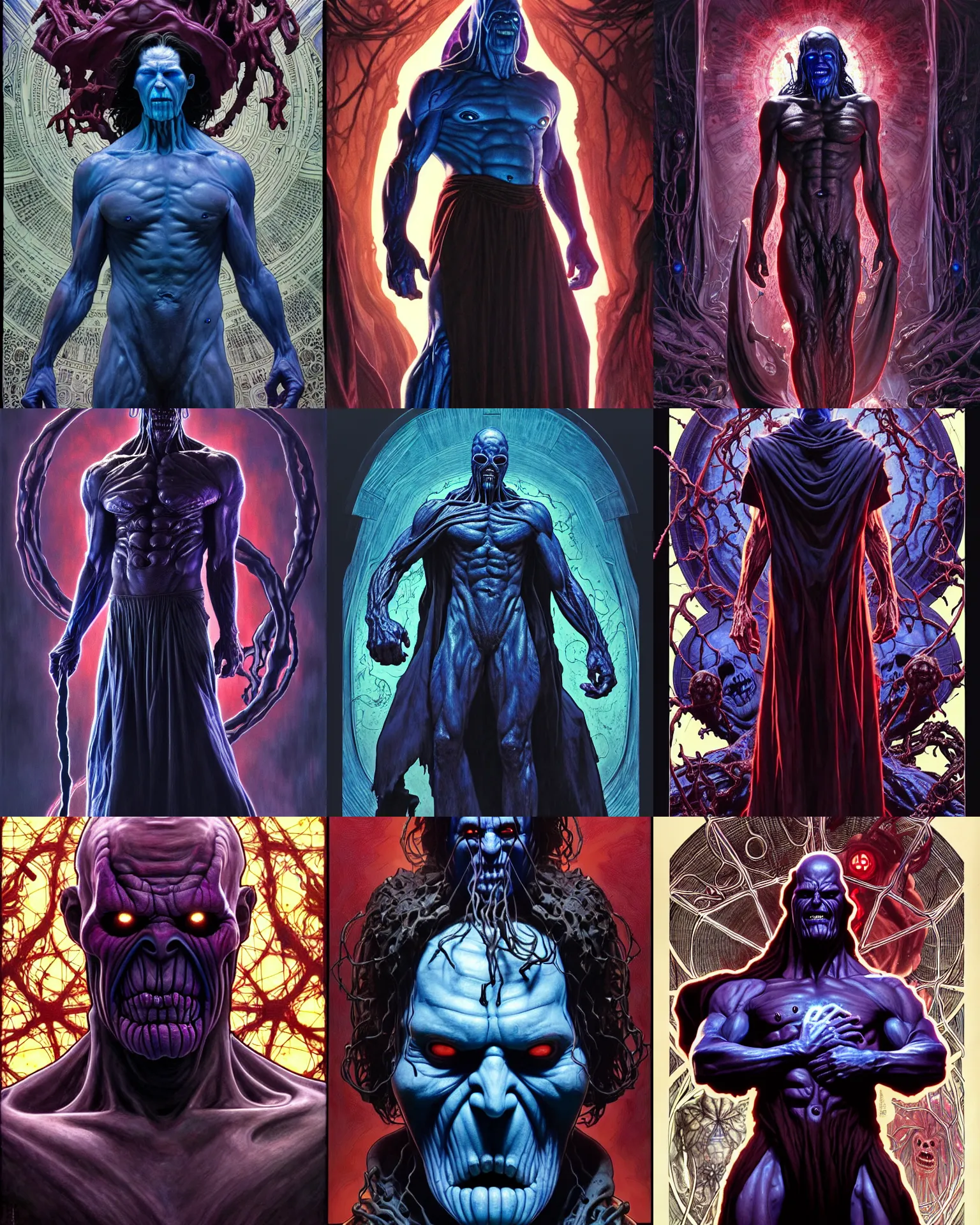 Prompt: the platonic ideal of oldboy of cletus kasady ultimate carnage thanos dementor doctor manhattan chtulu nazgul, detailed, intricate, hyperrealism, intense, scary, decay, dmt, art by brock hofer and artgerm and greg rutkowski and alphonse mucha