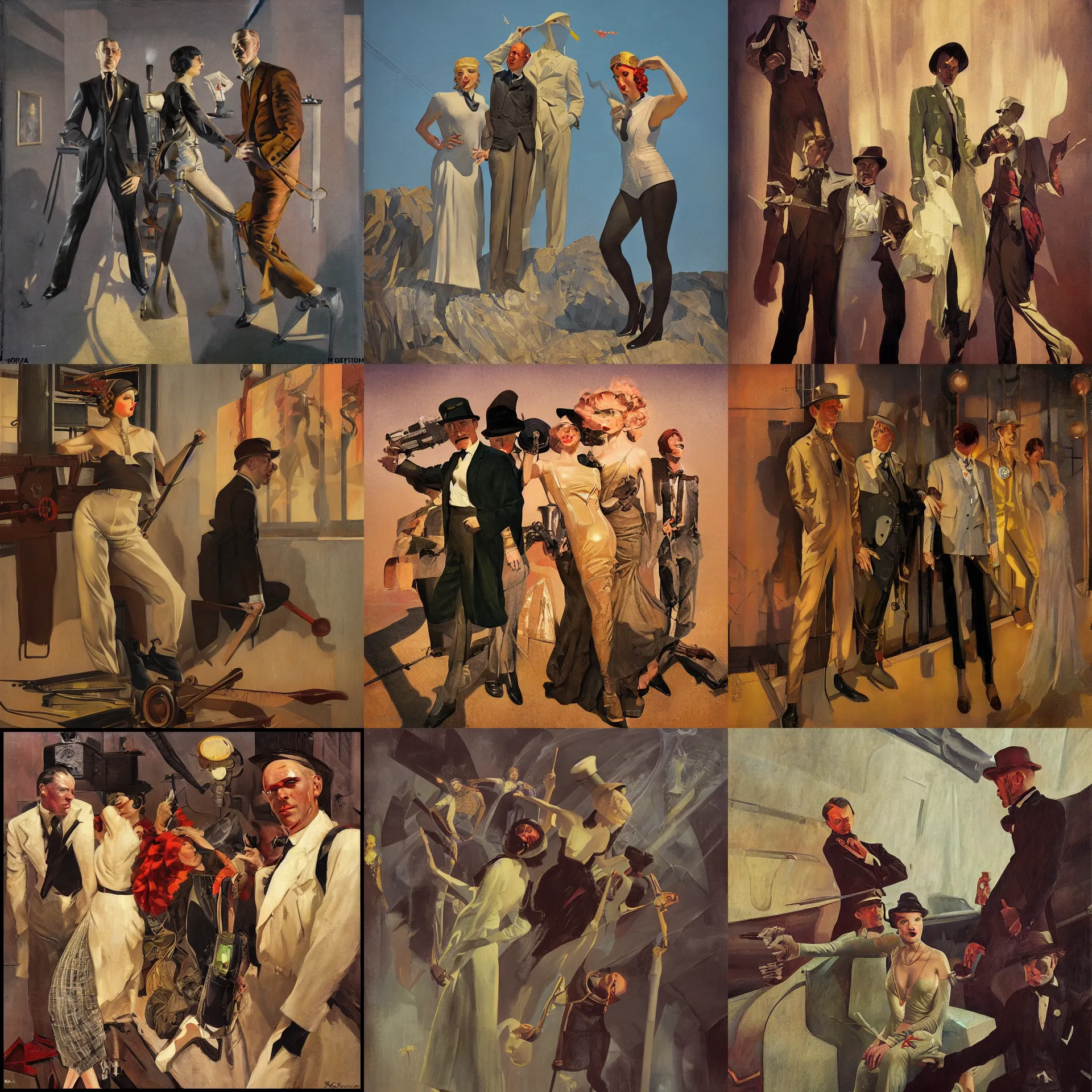 Prompt: pulp art, 1930s, artwork by Joseph Leyendecker and Hugh Ferriss and Robert McGinnis and Alfred Henry Maurer and sergey kolesov, impressionism, soviet paintings, 3d octane blender render, progressive rock album cover