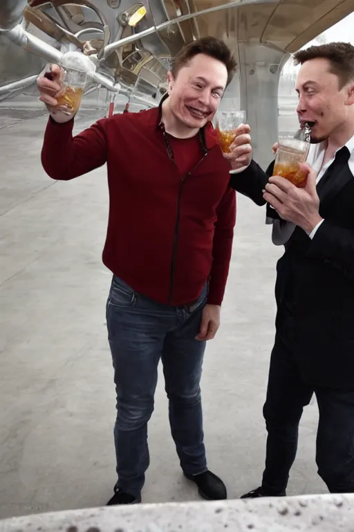 Prompt: detailed photo of elon musk drinking vodka with putin