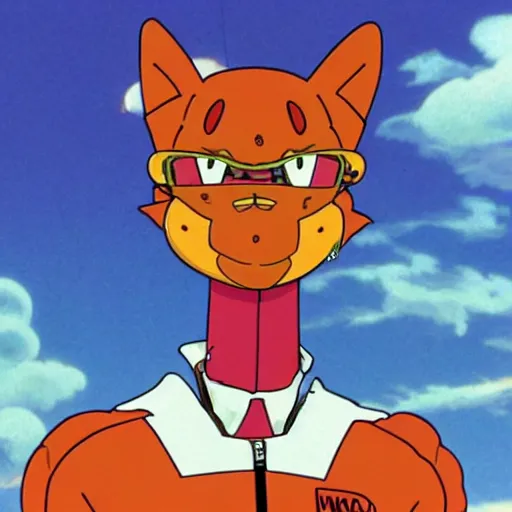 Image similar to Garfield as EVA-01 in Neon Genesis Evangelion, anime