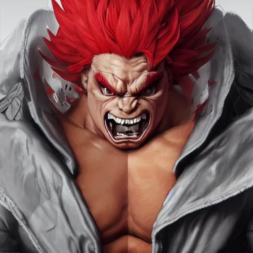 Image similar to guy fierias dressed as akuma street fighter, ultra realistic, concept art, intricate details, eerie, highly detailed, photorealistic, octane render, 8 k, unreal engine. art by artgerm and greg rutkowski and magali villeneuve and alphonse mucha