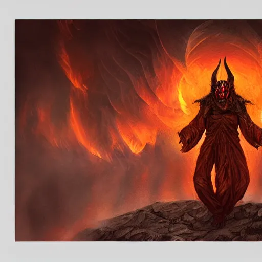 Image similar to an infernal demon, etheral, high detail, matte painting